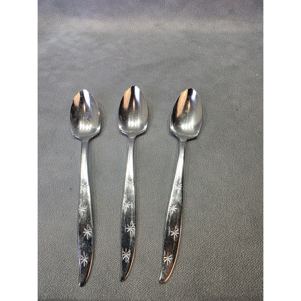 Vintage Mid Century Atomic Starburst Grapefruit Spoons Chrome Japan Set of 3